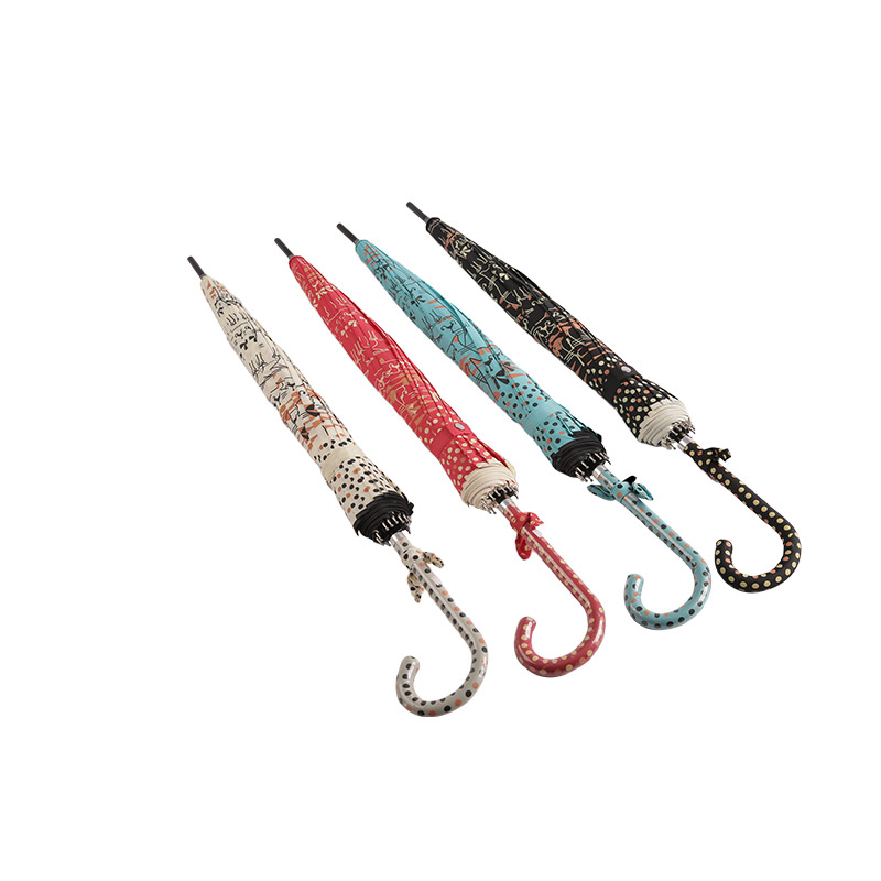 ダブルスタイルの猫と水玉模様のポンジとコーティングされたストレート傘-0E6B0118