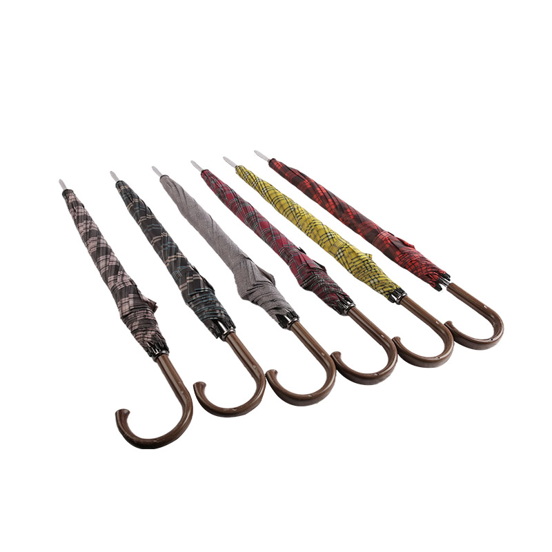 レッドチェック柄スチューデントスピリットポリエステルストレート傘-0E6B0329