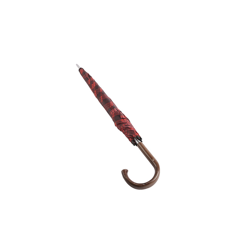 レッドチェック柄スチューデントスピリットポリエステルストレート傘-0E6B0329