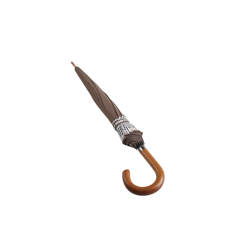 ブラウンとチェック柄のポンジーのマッチング ストレート傘-0E6B0402